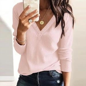 Sweet Pink Plain Long Sleeve Sweater